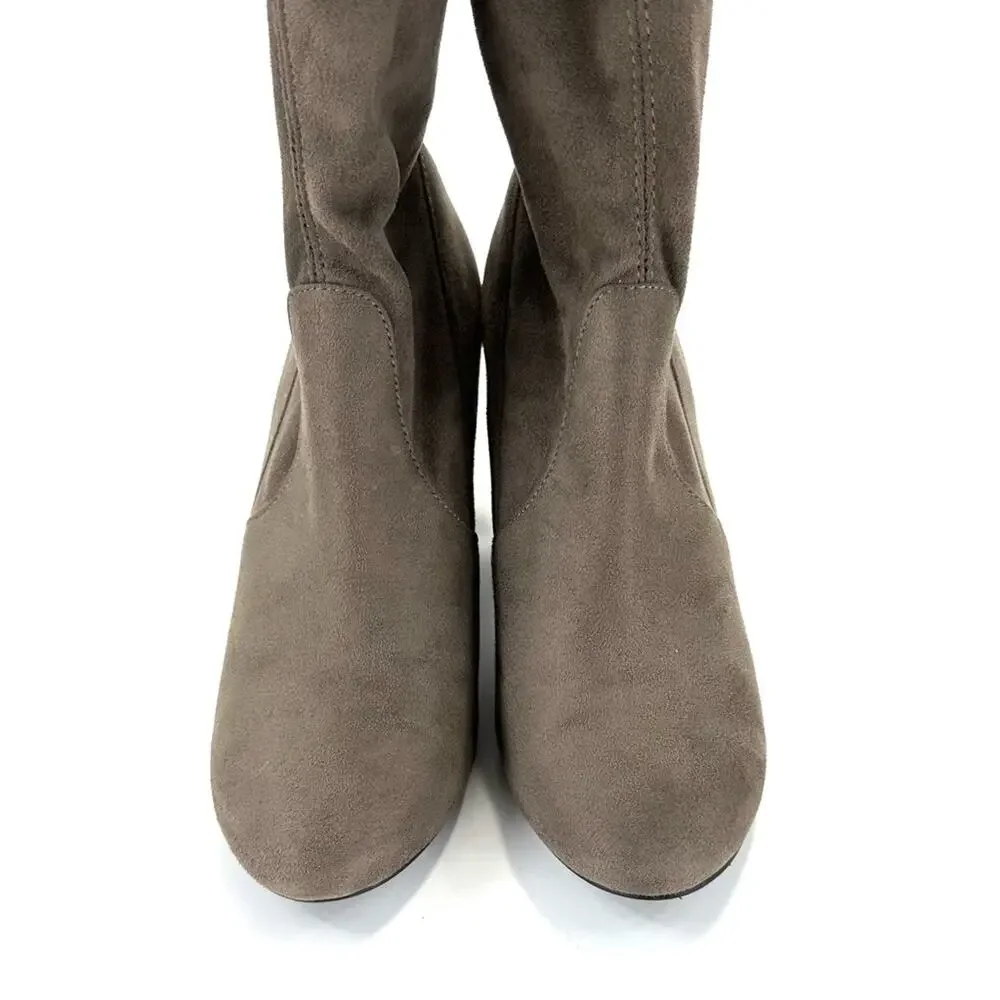 Heart In D Tan Thigh-High/Over-The-Knee Boot Size 8.5 Stretchy Block High Heel